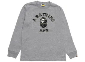 A Bathing Ape 1st Camo Camo College L/S Tee in Grey