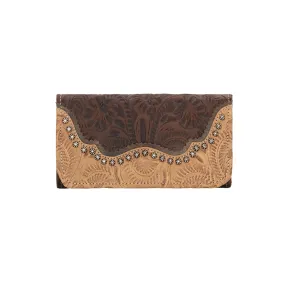 American West Womens Saddle Ridge Dark Brown Leather Trifold Wallet