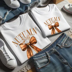 Autumn Girly Bow Matching T-Shirts White