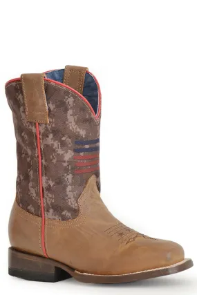 Boys Roper Burnished Brown Square Toe Boot w/ Camo Shaft