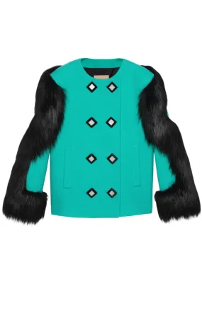 Faux Fur-trimmed Wool Jacket