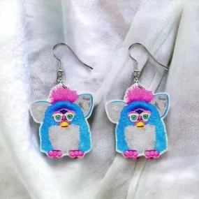 Furby Earrings - Handmade Jewelry, Lucky Troll, Rainbow Troll, Handmade Earrings, Funny Gift